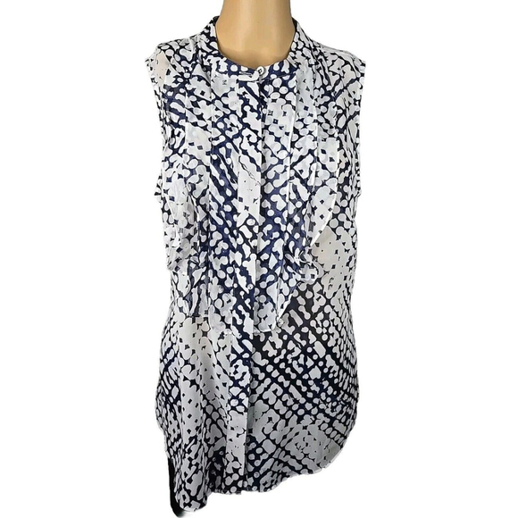 CAbi Tops - Cabi Women's Blue and White Button Down Sleeveless Blouse Size Medium